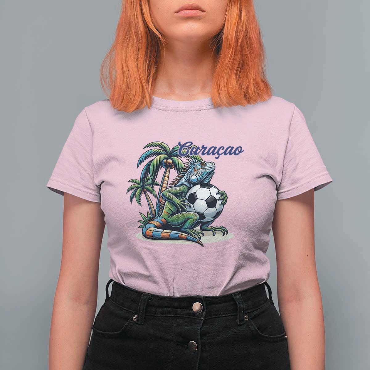 Funny Curaçao Iguana Soccer Fan T Shirt For Women Caribbean Pride Football Graphic
