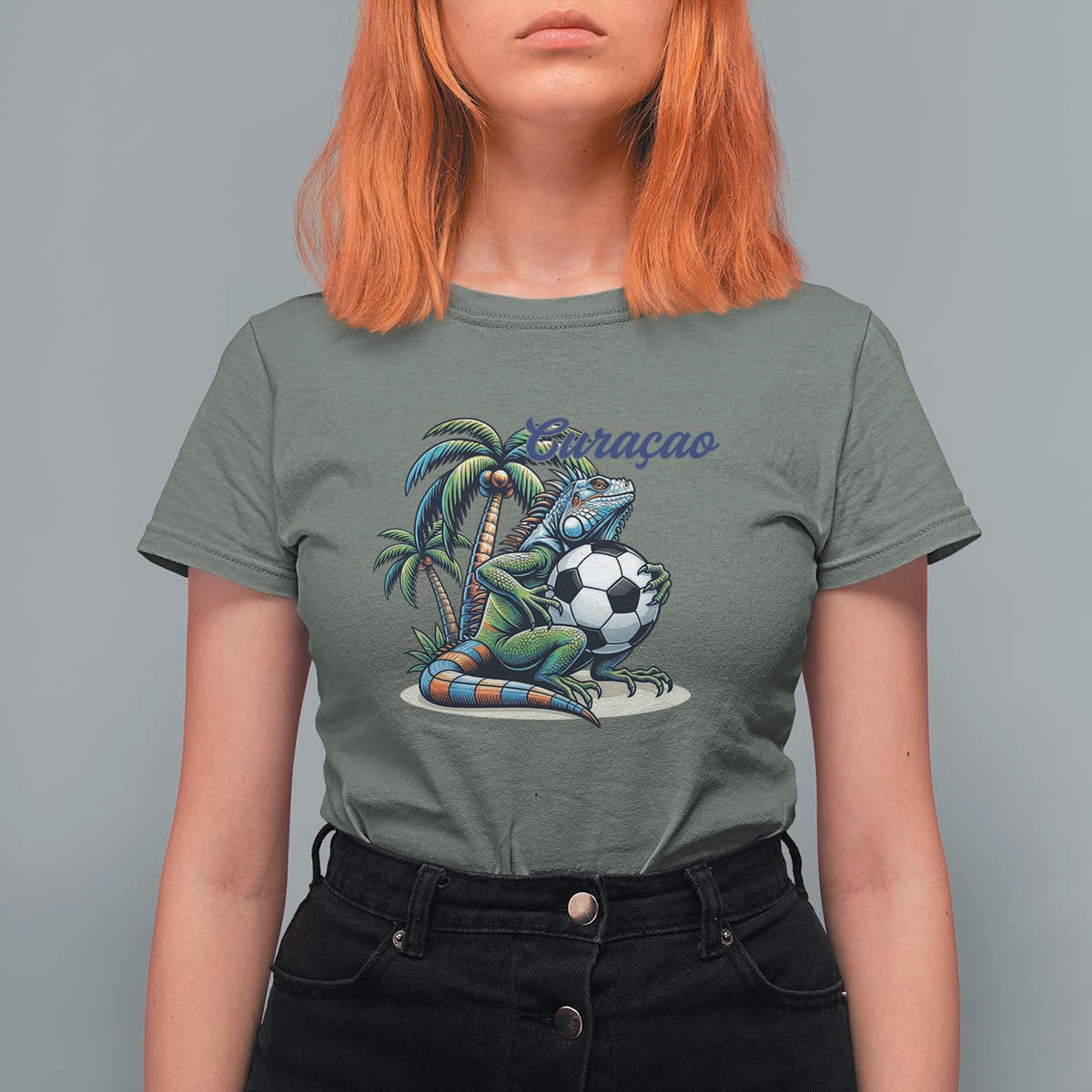 Funny Curaçao Iguana Soccer Fan T Shirt For Women Caribbean Pride Football Graphic