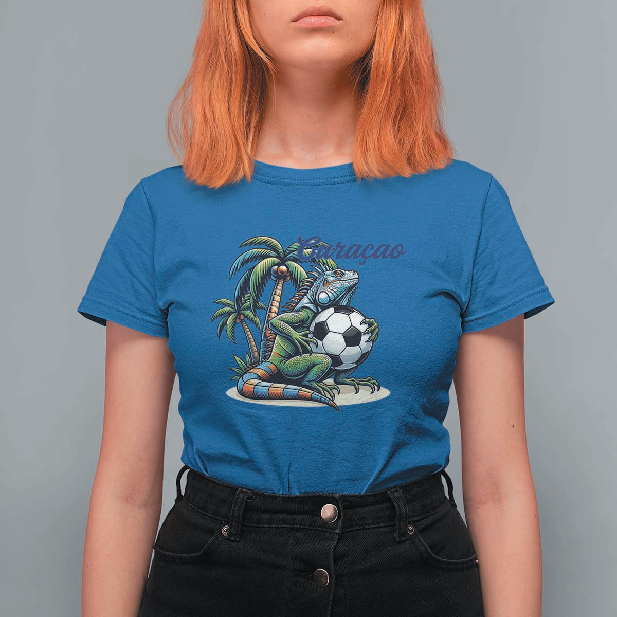 Funny Curaçao Iguana Soccer Fan T Shirt For Women Caribbean Pride Football Graphic