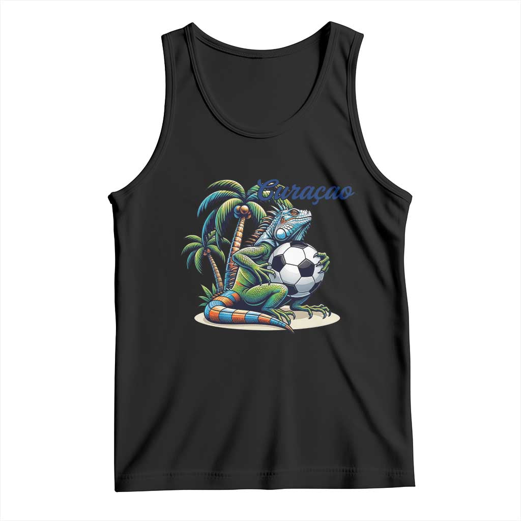 Funny Curaçao Iguana Soccer Fan Tank Top Caribbean Pride Football Graphic