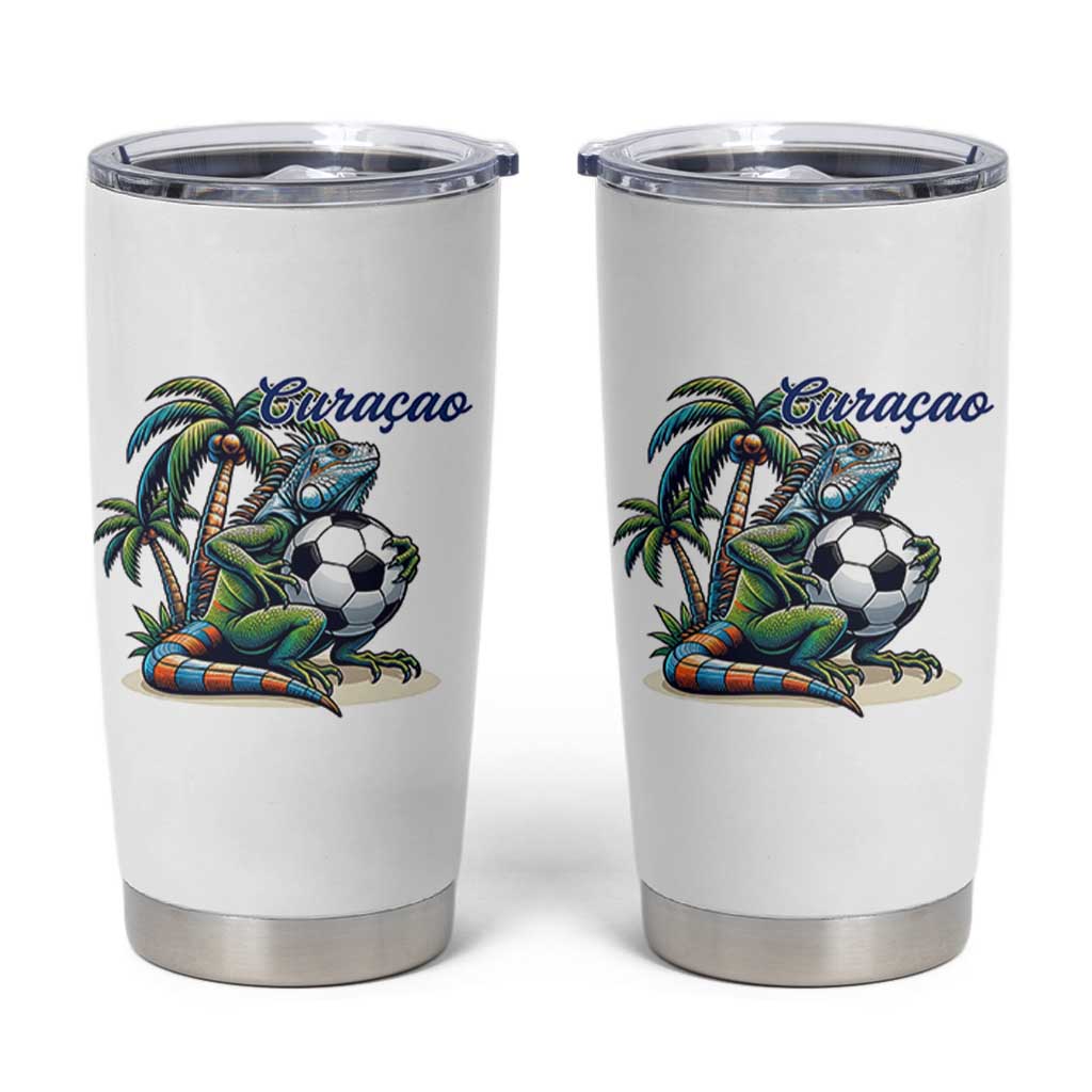 Funny Curaçao Iguana Soccer Fan Tumbler Cup Caribbean Pride Football Graphic