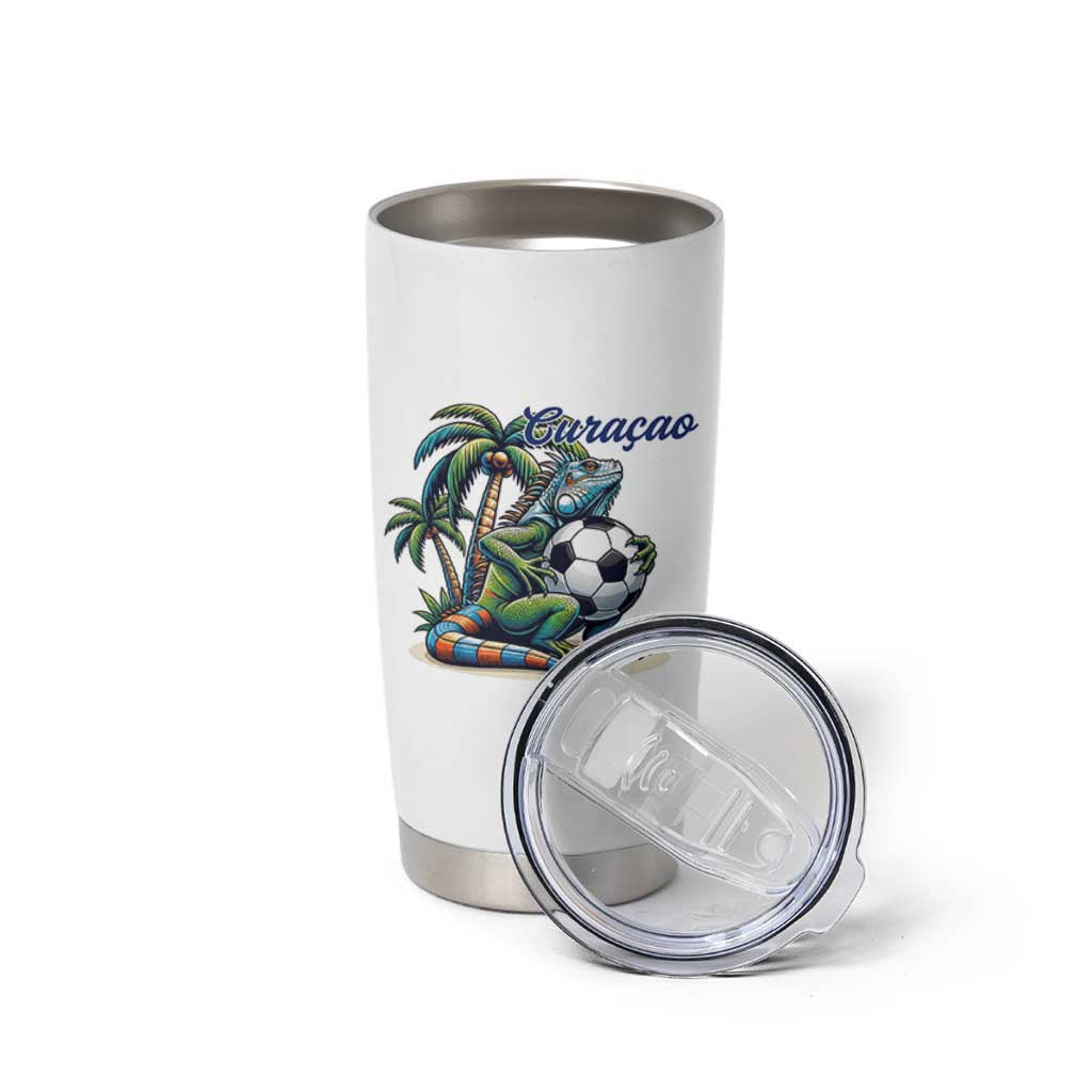 Funny Curaçao Iguana Soccer Fan Tumbler Cup Caribbean Pride Football Graphic