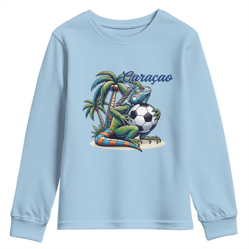 Funny Curaçao Iguana Soccer Fan Youth Sweatshirt Caribbean Pride Football Graphic