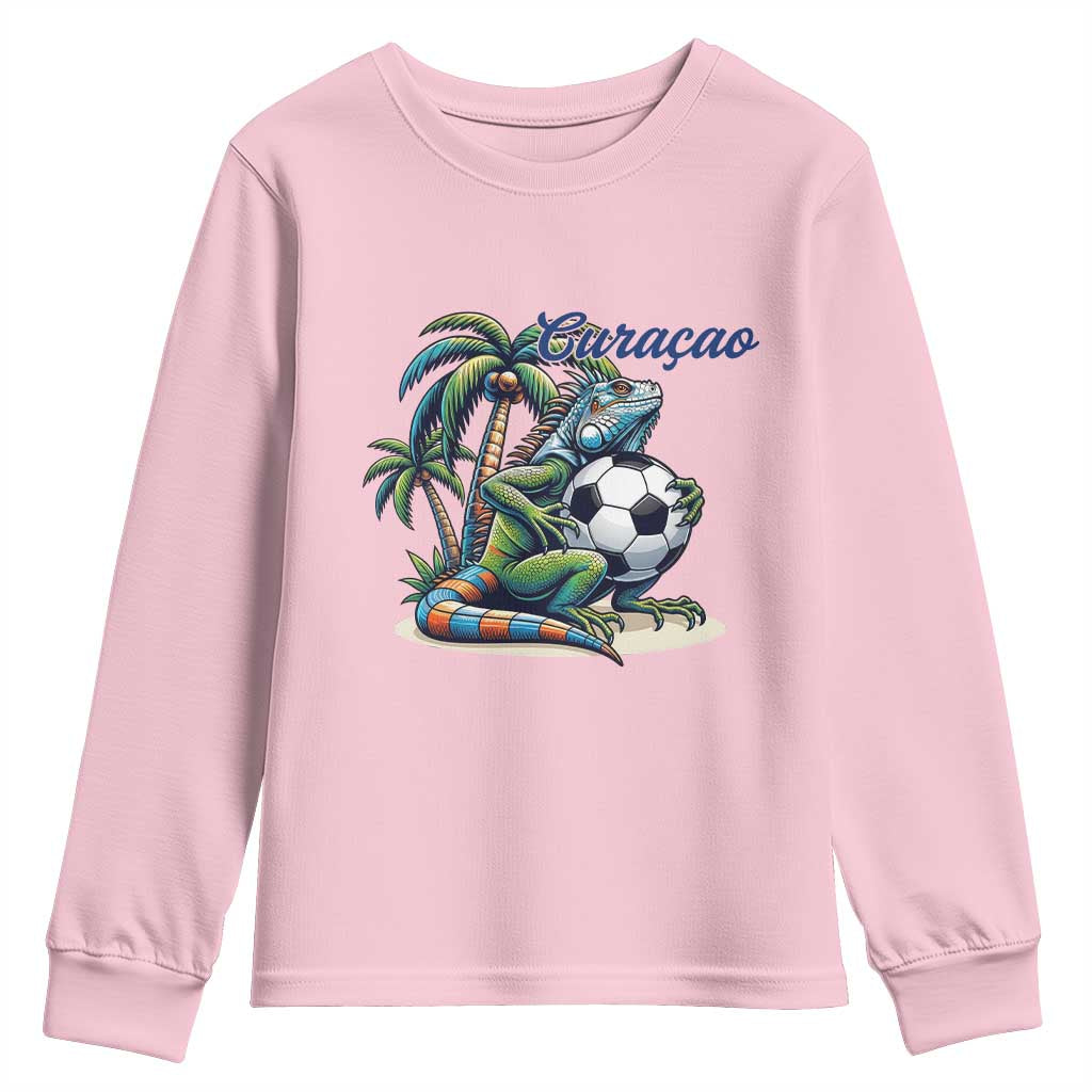 Funny Curaçao Iguana Soccer Fan Youth Sweatshirt Caribbean Pride Football Graphic