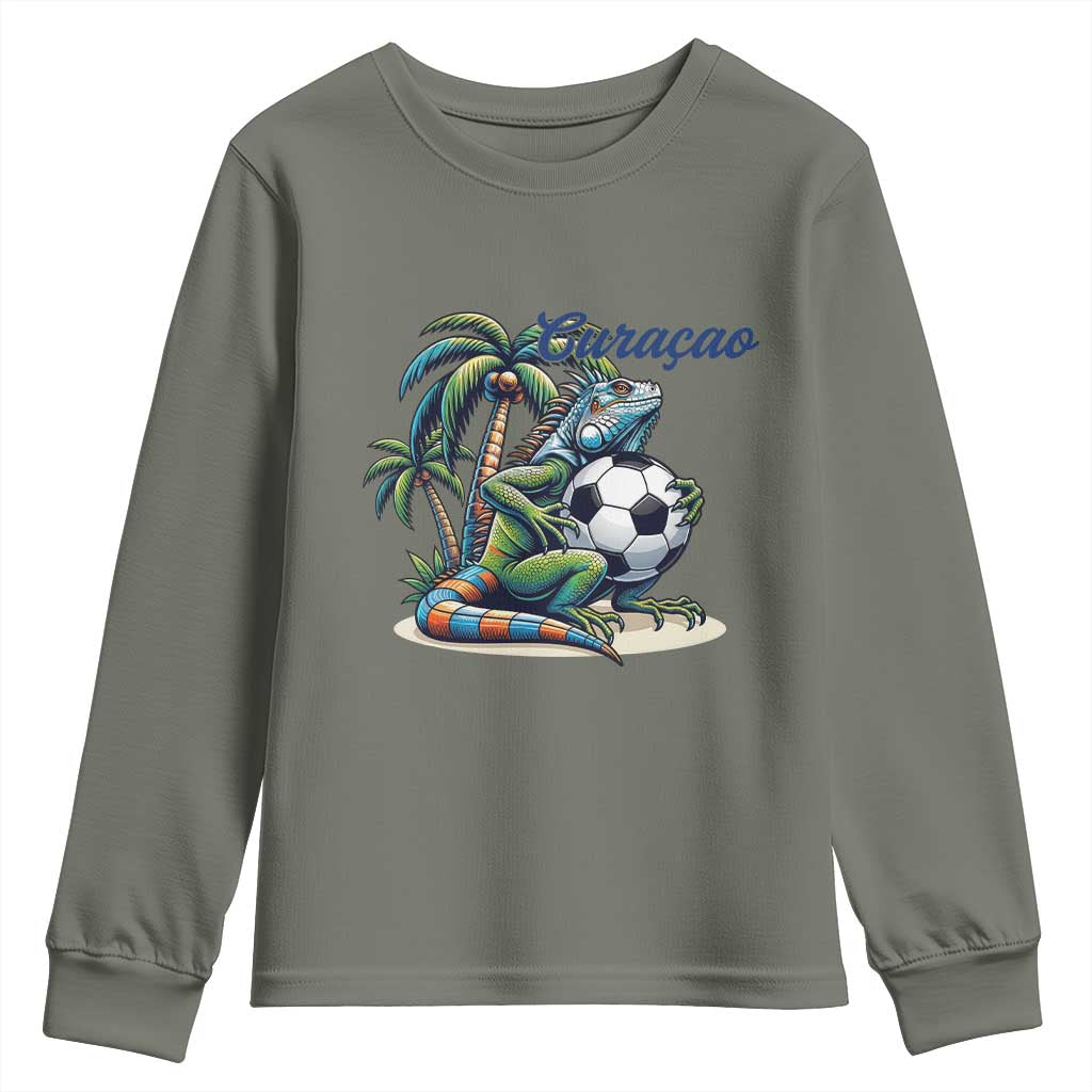 Funny Curaçao Iguana Soccer Fan Youth Sweatshirt Caribbean Pride Football Graphic