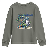 Funny Curaçao Iguana Soccer Fan Youth Sweatshirt Caribbean Pride Football Graphic