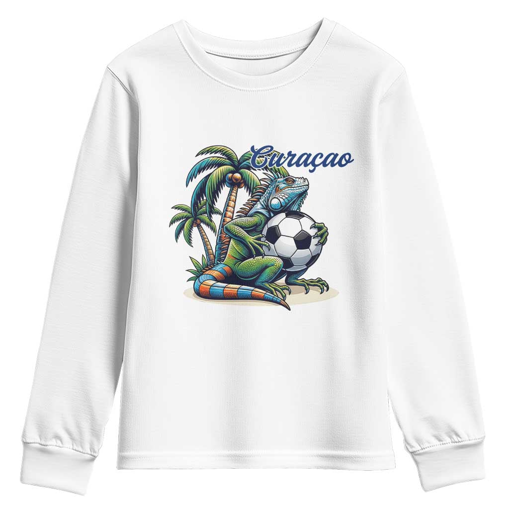 Funny Curaçao Iguana Soccer Fan Youth Sweatshirt Caribbean Pride Football Graphic
