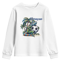 Funny Curaçao Iguana Soccer Fan Youth Sweatshirt Caribbean Pride Football Graphic