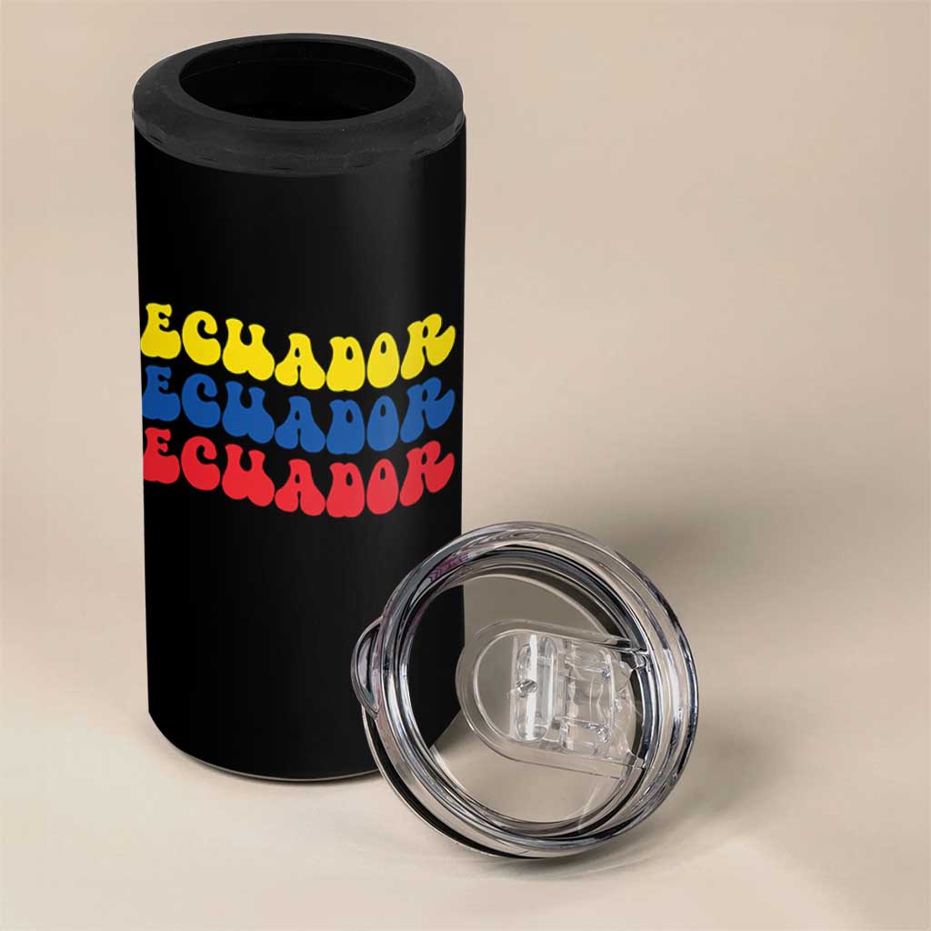 Retro Groovy Ecuador 4 in 1 Can Cooler Tumbler Proud Ecuadorian Heritage