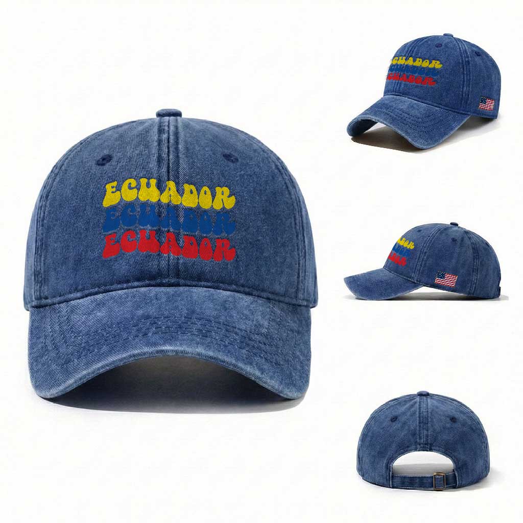 Retro Groovy Ecuador Washed Cotton Baseball Cap Proud Ecuadorian Heritage