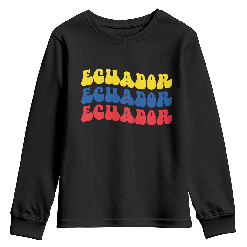 Retro Groovy Ecuador Youth Sweatshirt Proud Ecuadorian Heritage