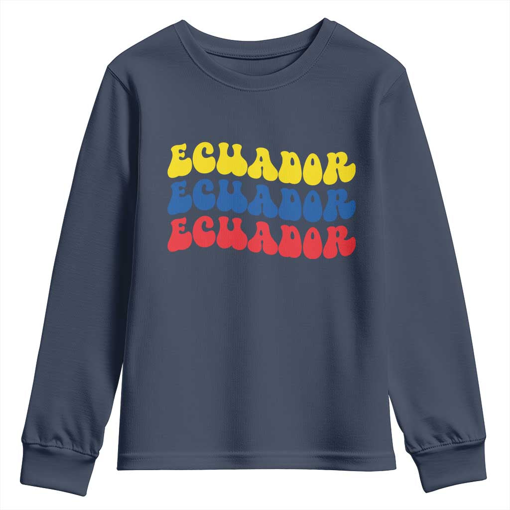 Retro Groovy Ecuador Youth Sweatshirt Proud Ecuadorian Heritage