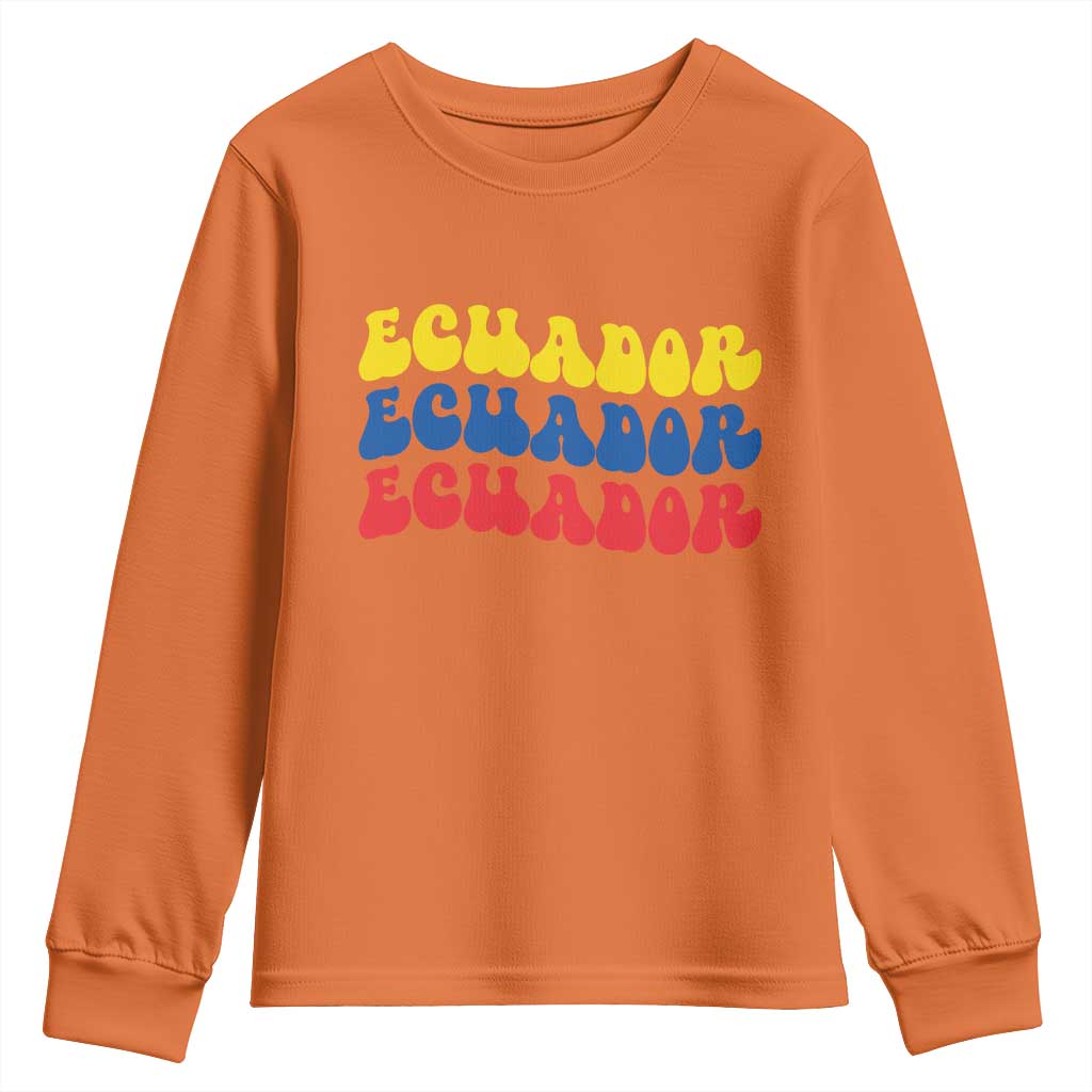 Retro Groovy Ecuador Youth Sweatshirt Proud Ecuadorian Heritage