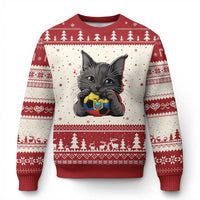 Ecuador Black Cat Soccer Game Day Ugly Christmas Sweater Cat Lover Gift