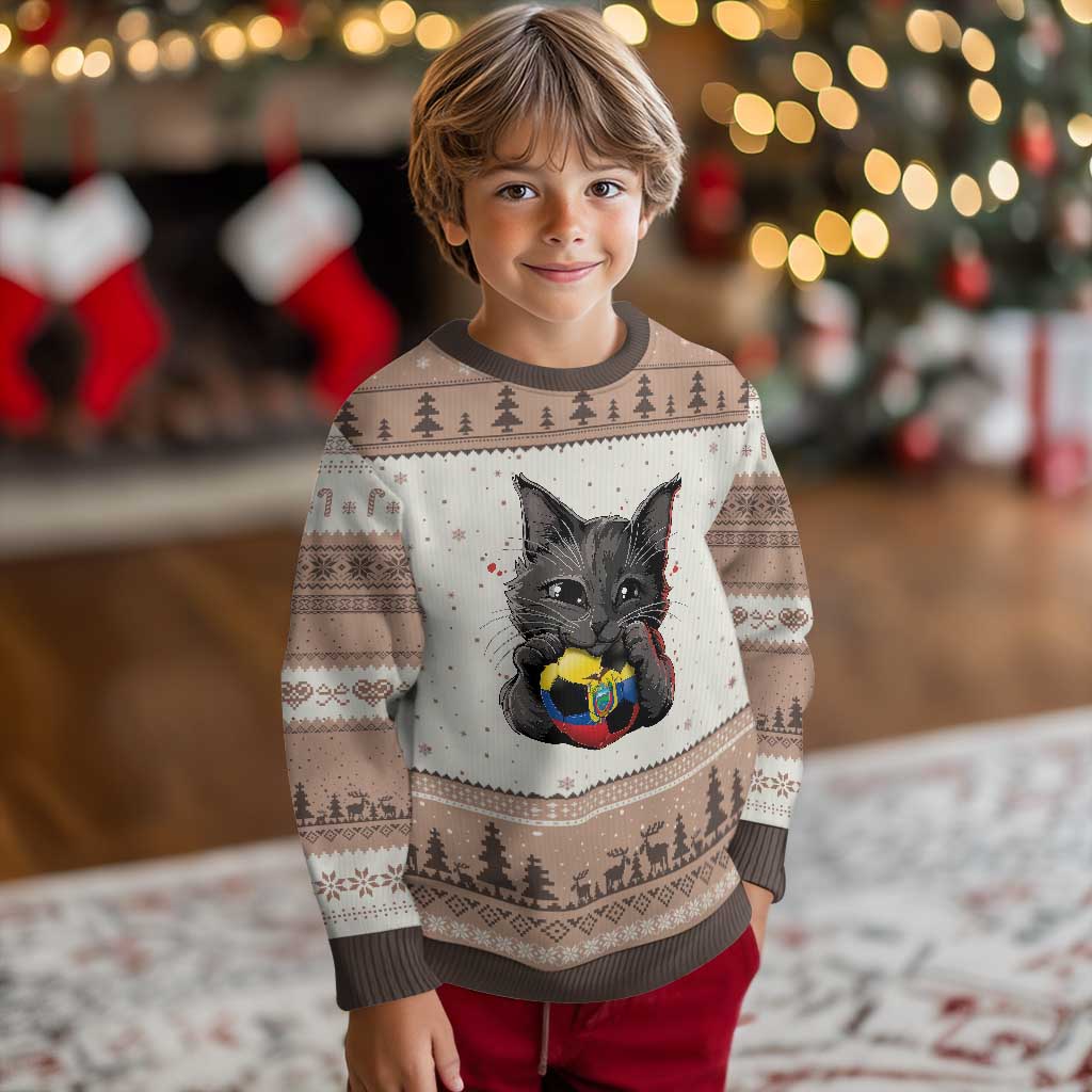 Ecuador Black Cat Soccer Game Day Ugly Christmas Sweater Cat Lover Gift