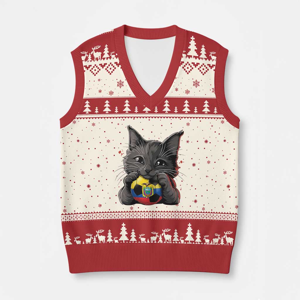 Ecuador Black Cat Soccer Game Day V-Neck Knit Sweater Vest Cat Lover Gift