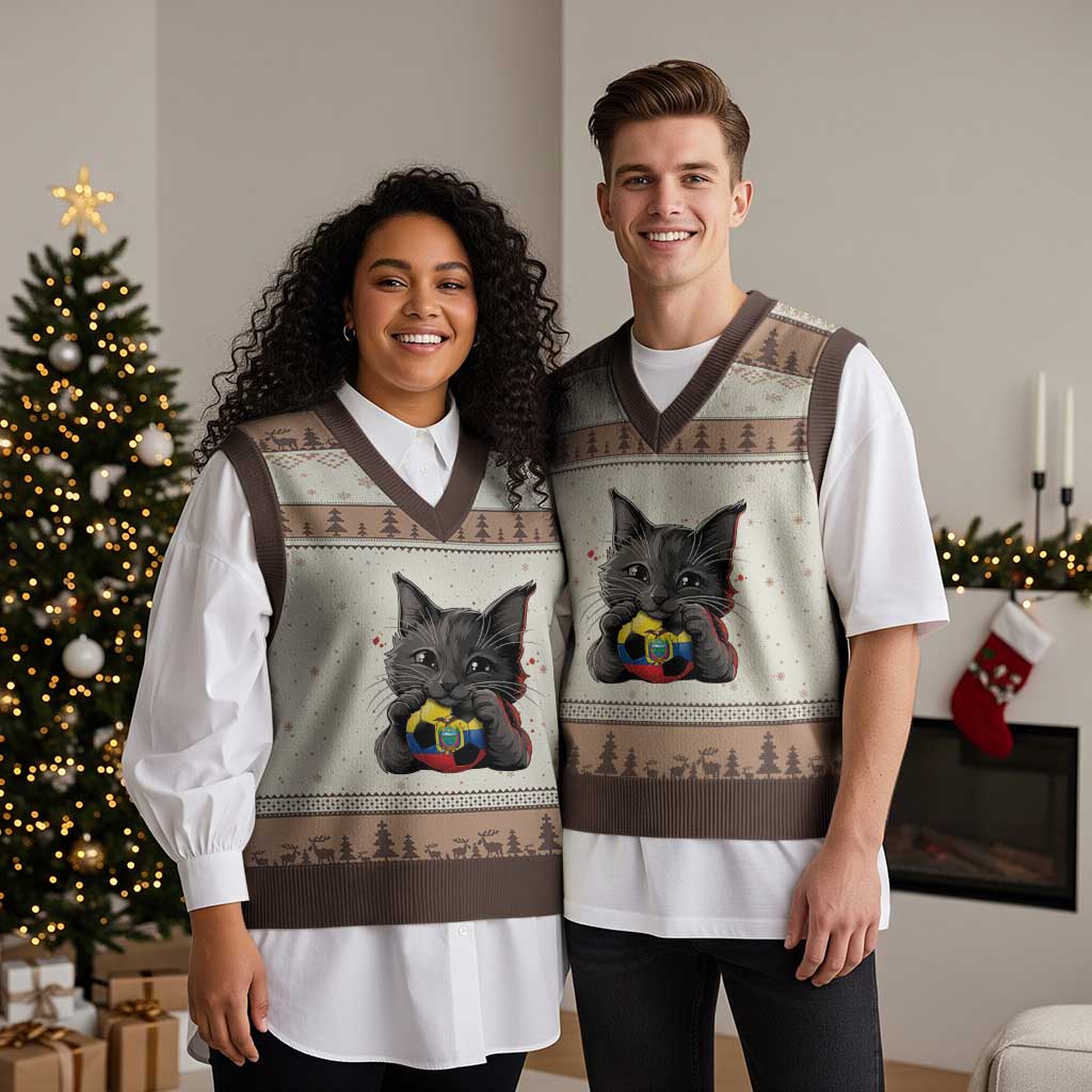 Ecuador Black Cat Soccer Game Day V-Neck Knit Sweater Vest Cat Lover Gift