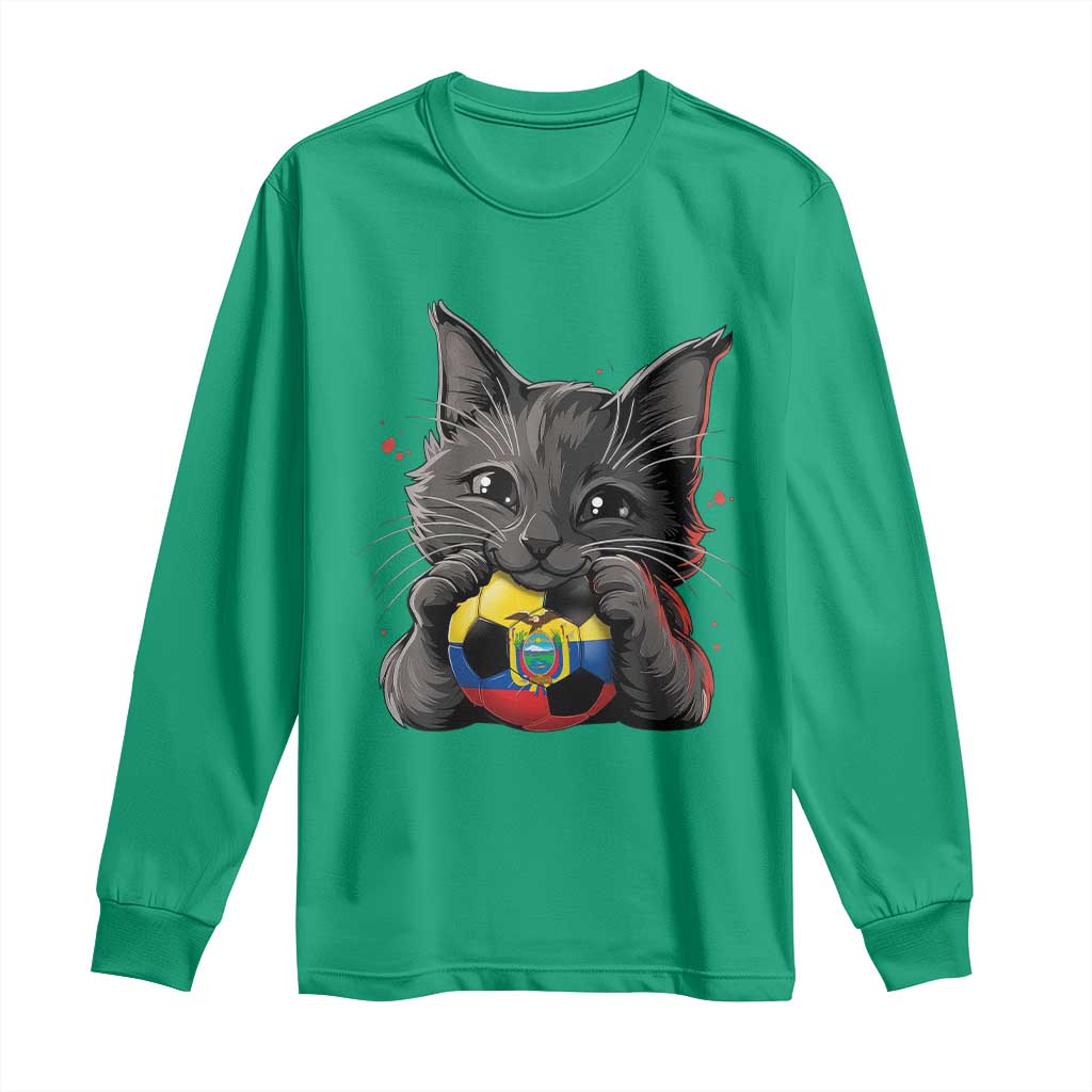 Ecuador Black Cat Soccer Game Day Long Sleeve Shirt Cat Lover Gift