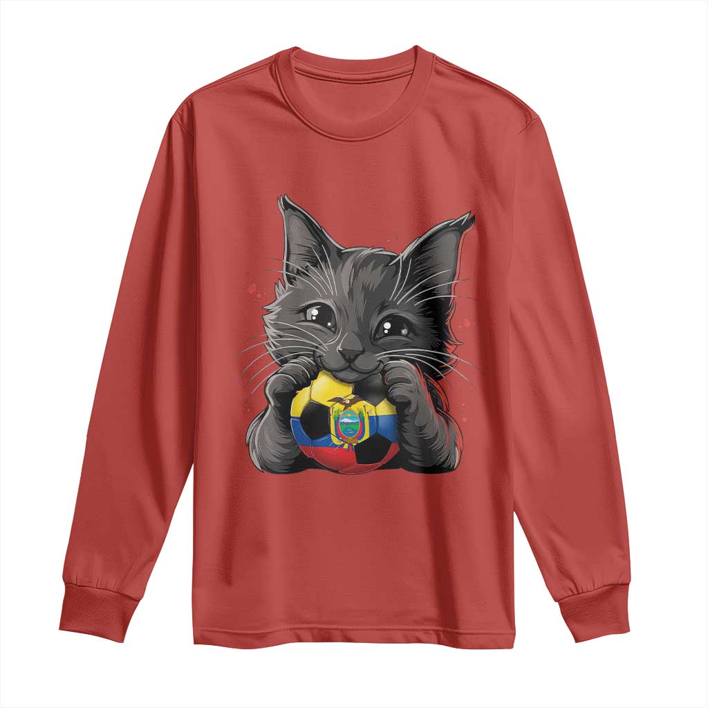 Ecuador Black Cat Soccer Game Day Long Sleeve Shirt Cat Lover Gift