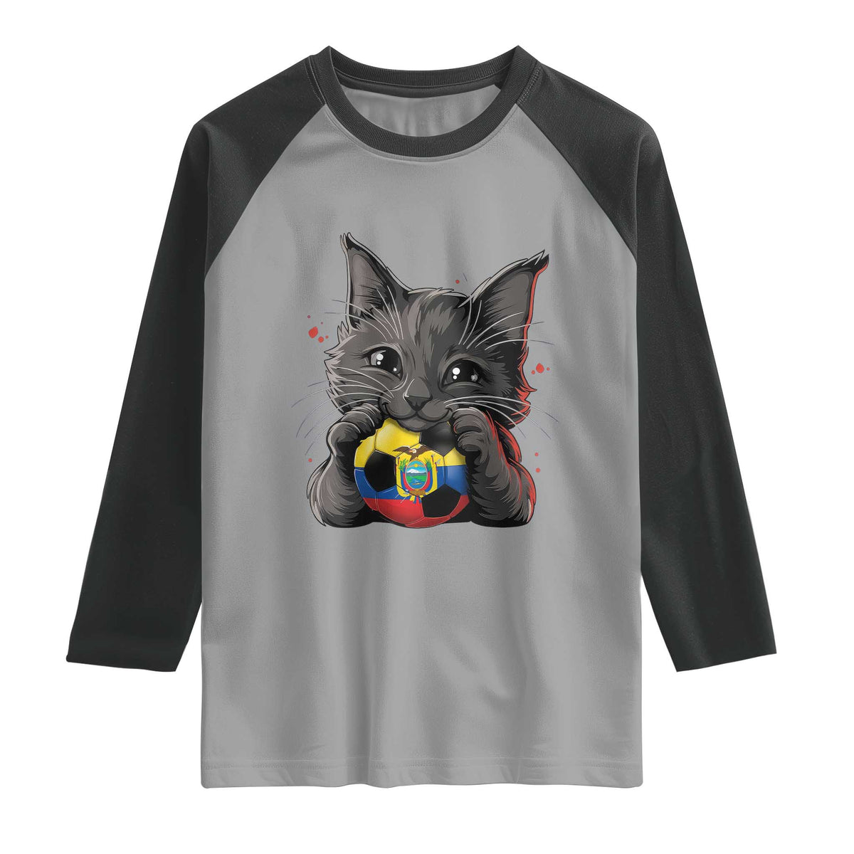 Ecuador Black Cat Soccer Game Day Raglan Shirt Cat Lover Gift