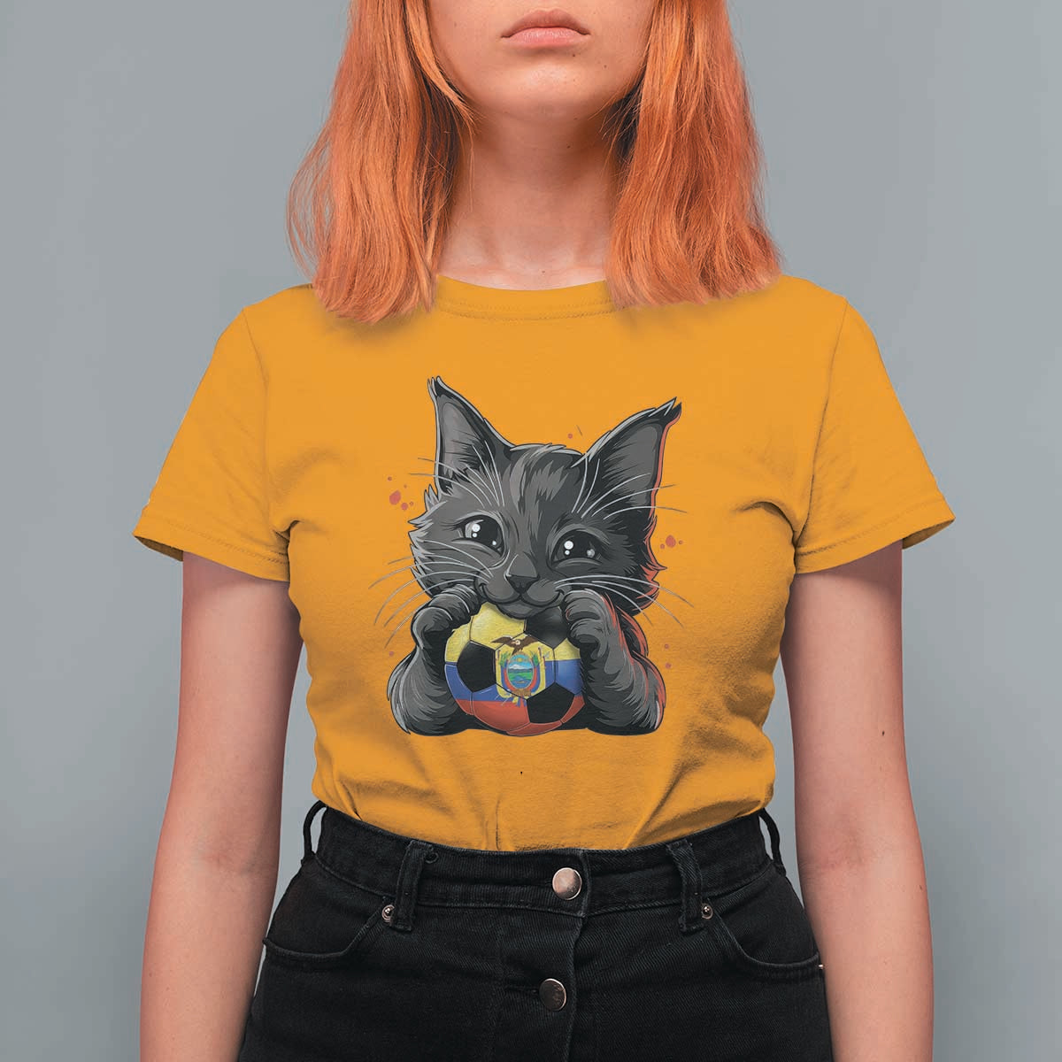 Ecuador Black Cat Soccer Game Day T Shirt For Women Cat Lover Gift