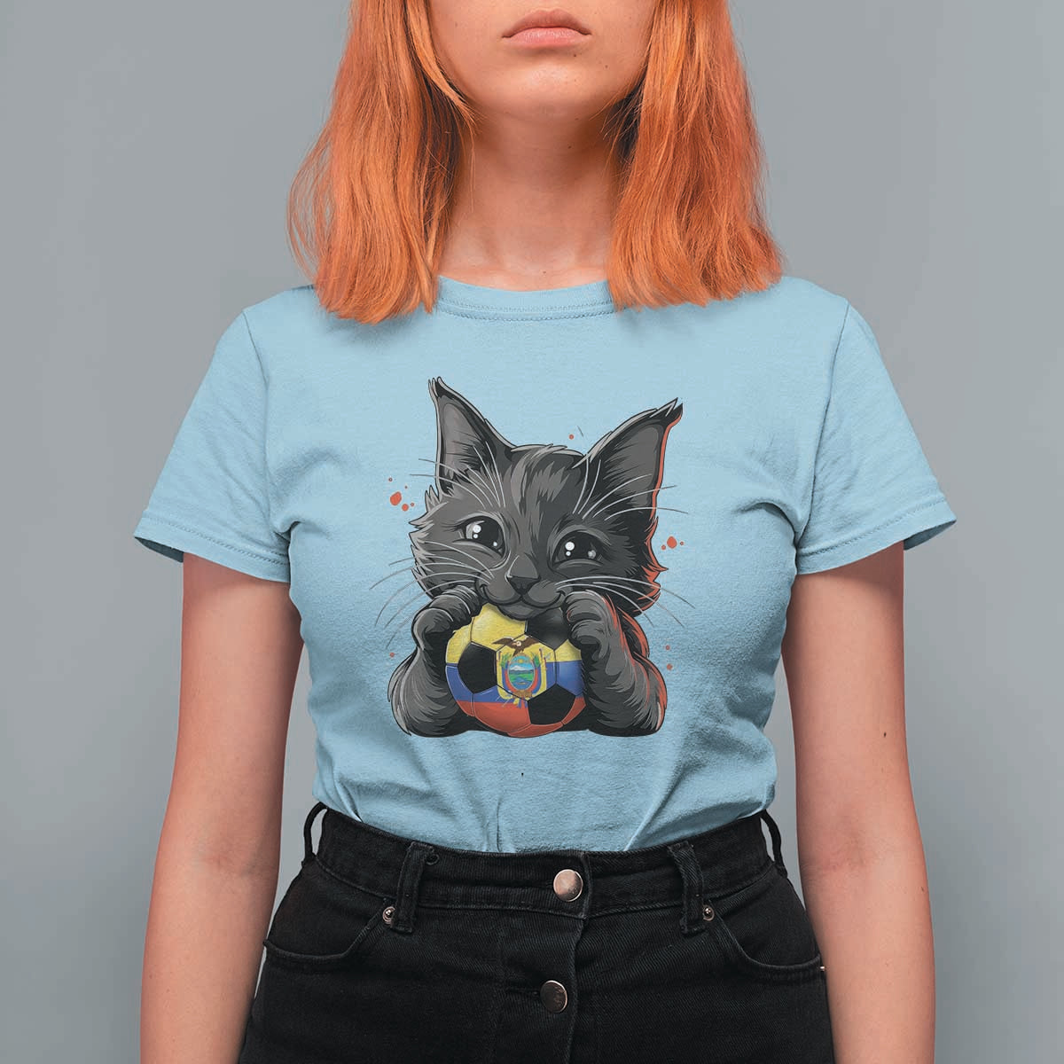 Ecuador Black Cat Soccer Game Day T Shirt For Women Cat Lover Gift