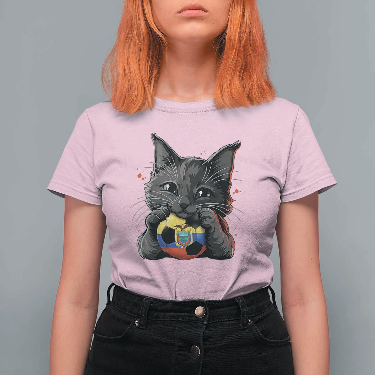 Ecuador Black Cat Soccer Game Day T Shirt For Women Cat Lover Gift