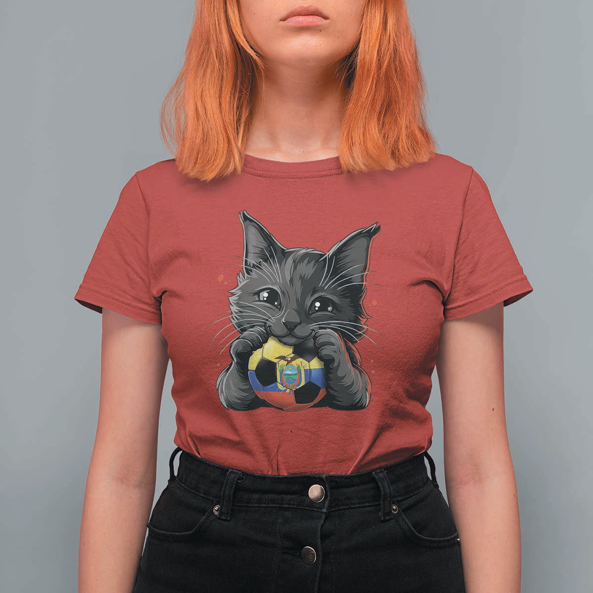 Ecuador Black Cat Soccer Game Day T Shirt For Women Cat Lover Gift