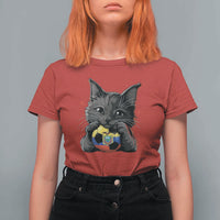 Ecuador Black Cat Soccer Game Day T Shirt For Women Cat Lover Gift