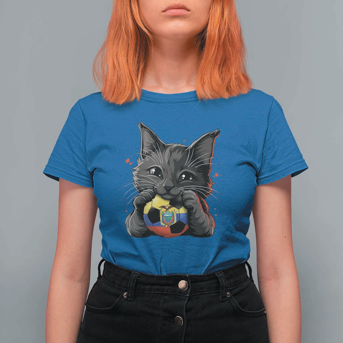 Ecuador Black Cat Soccer Game Day T Shirt For Women Cat Lover Gift