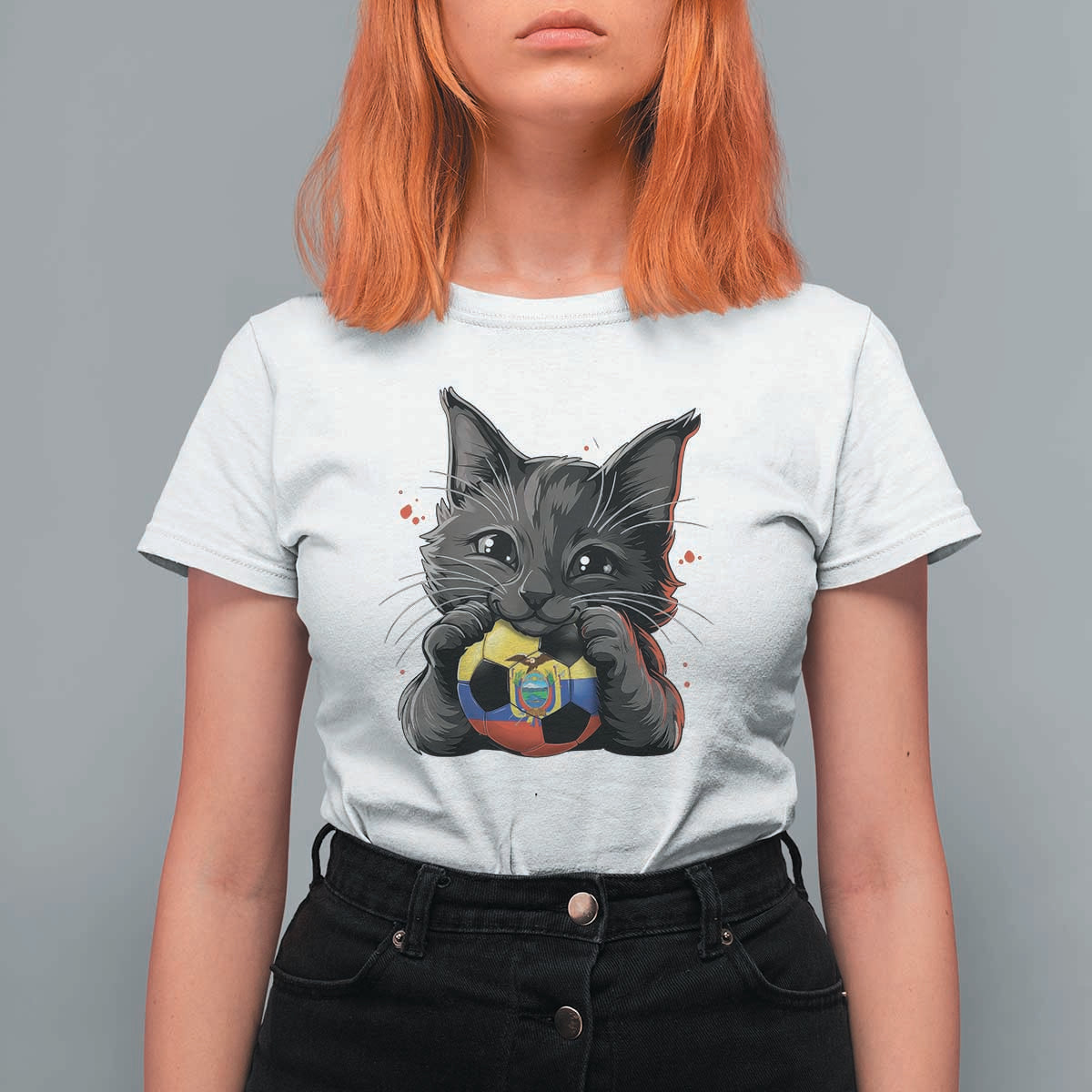 Ecuador Black Cat Soccer Game Day T Shirt For Women Cat Lover Gift
