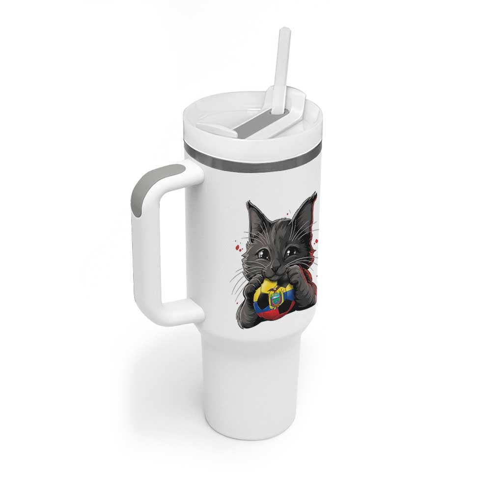 Ecuador Black Cat Soccer Game Day Tumbler With Handle Cat Lover Gift