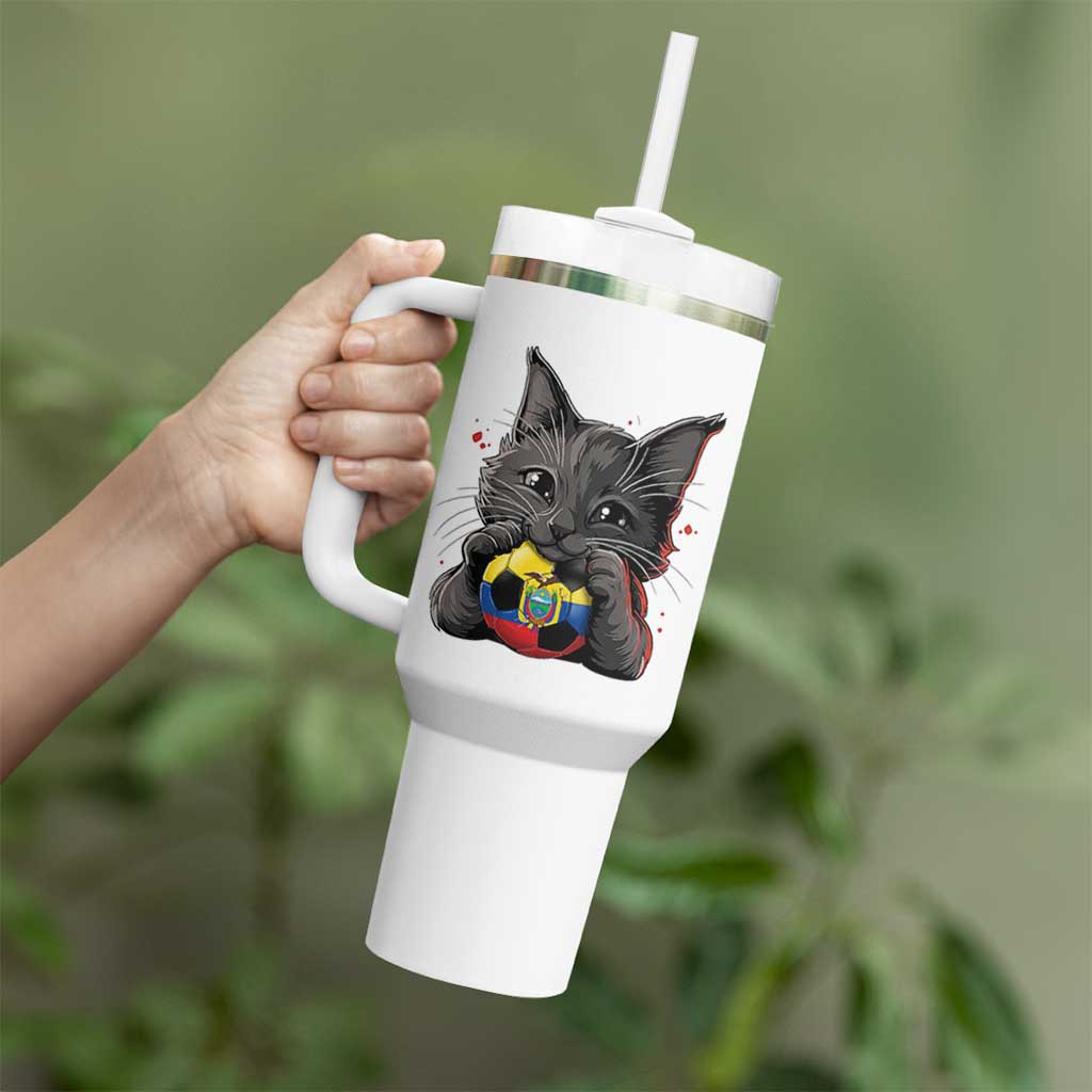 Ecuador Black Cat Soccer Game Day Tumbler With Handle Cat Lover Gift