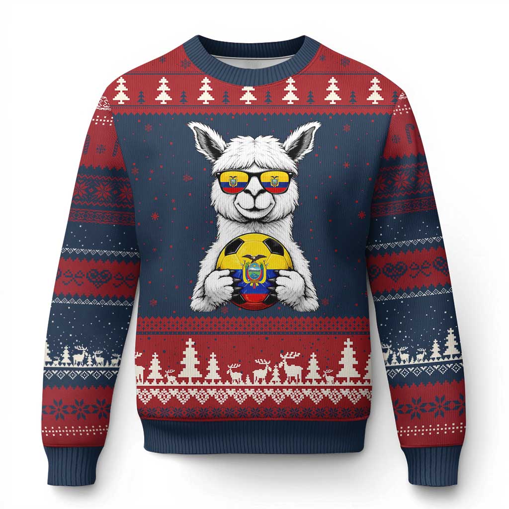 Funny Ecuador Alpaca Soccer Lover Ugly Christmas Sweater South American Pride Gift