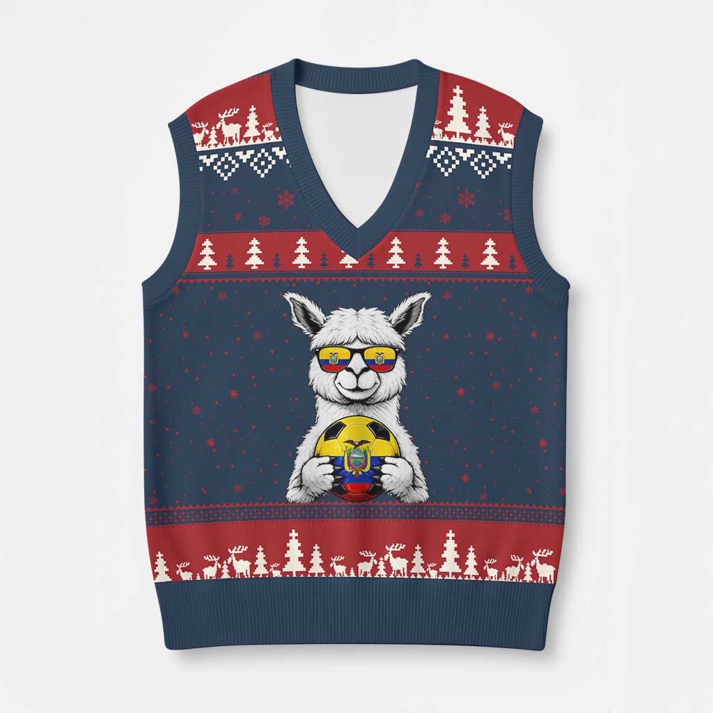 Funny Ecuador Alpaca Soccer Lover V-Neck Knit Sweater Vest South American Pride Gift