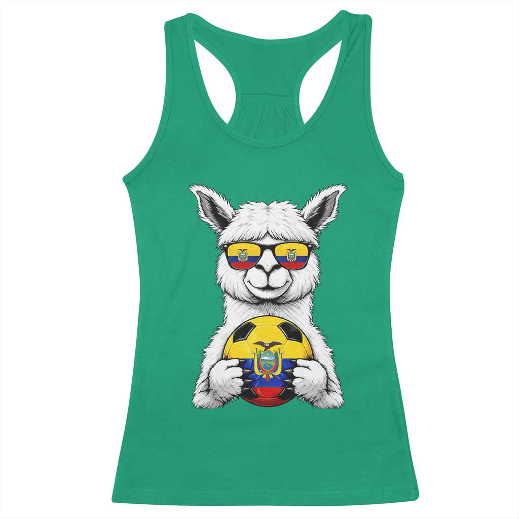 Funny Ecuador Alpaca Soccer Lover Racerback Tank Top South American Pride Gift
