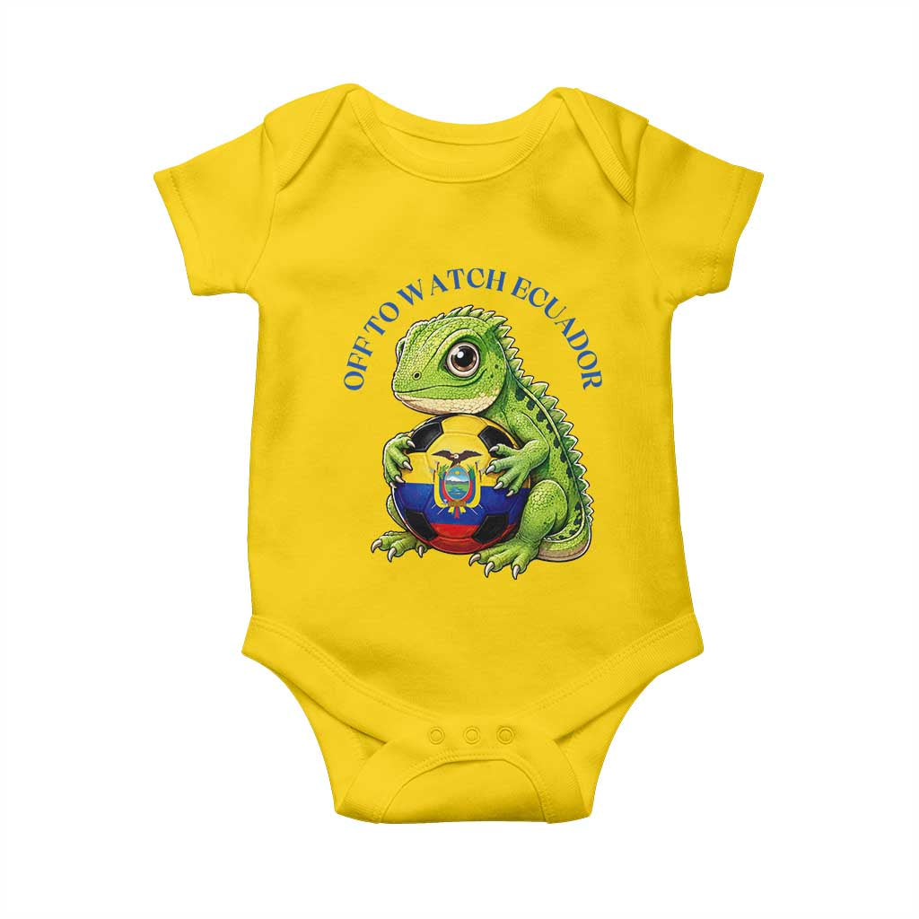 Off To Watch Ecuador Baby Onesie Funny Ecuador Iguana Soccer Fan Gift