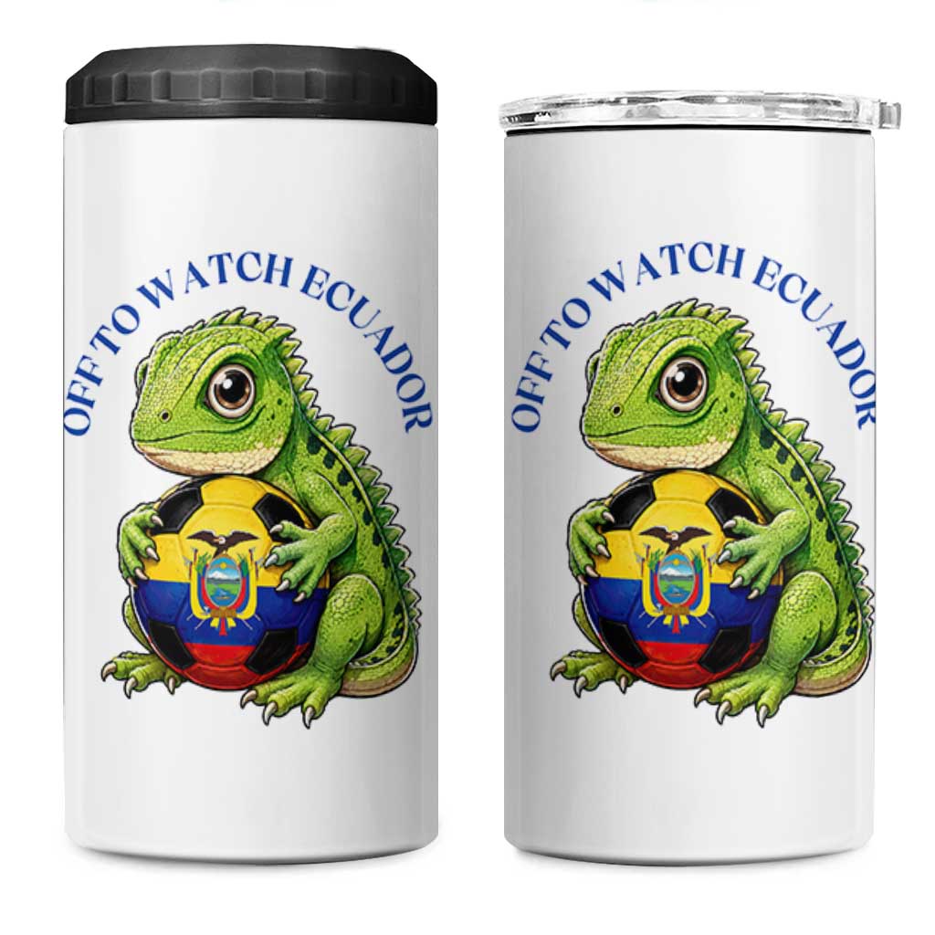 Off To Watch Ecuador 4 in 1 Can Cooler Tumbler Funny Ecuador Iguana Soccer Fan Gift