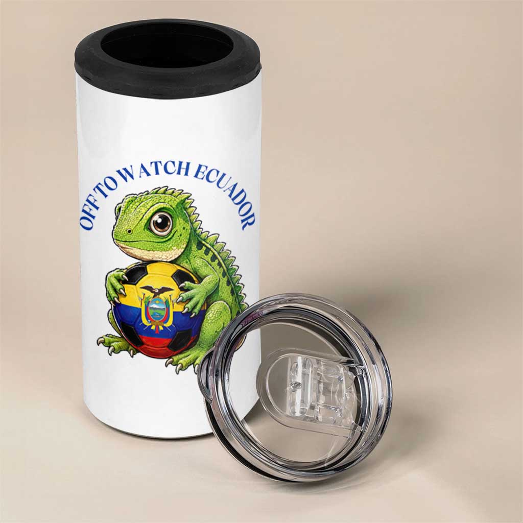 Off To Watch Ecuador 4 in 1 Can Cooler Tumbler Funny Ecuador Iguana Soccer Fan Gift