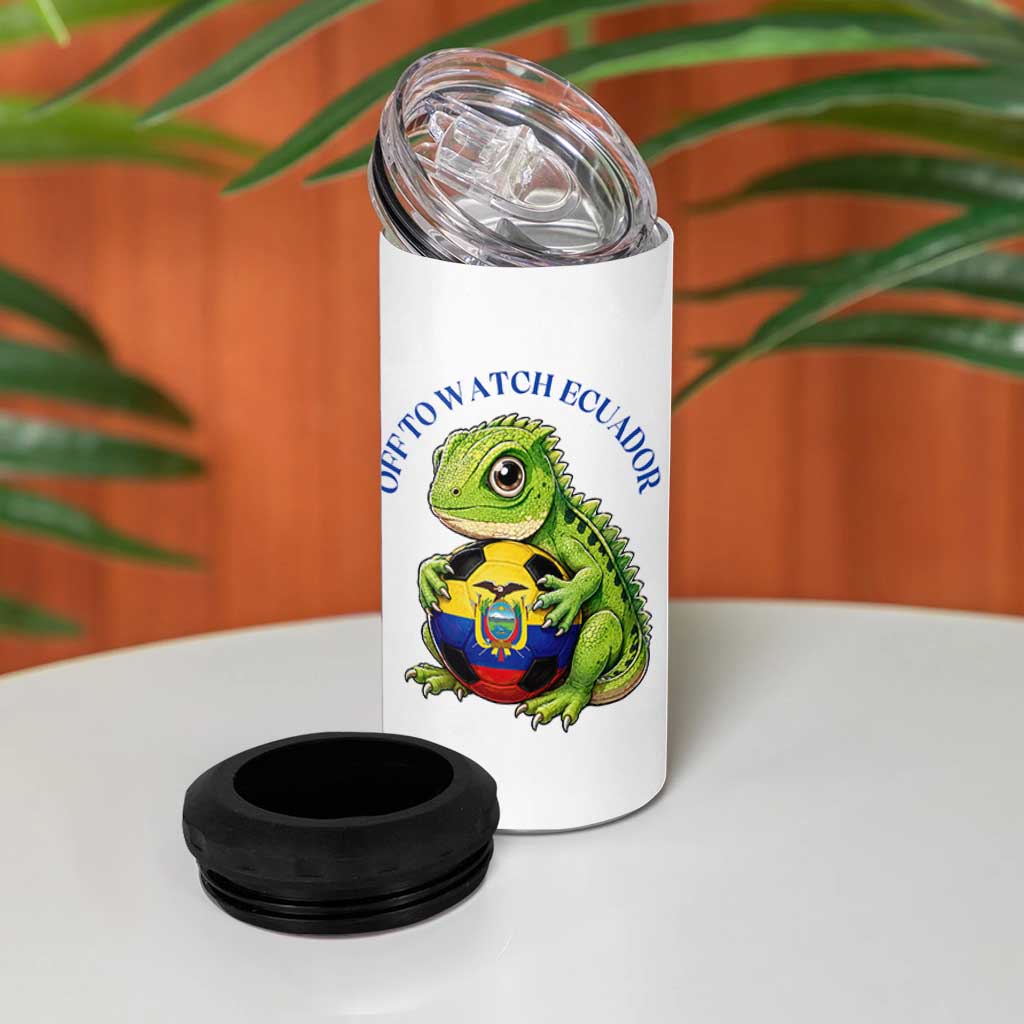 Off To Watch Ecuador 4 in 1 Can Cooler Tumbler Funny Ecuador Iguana Soccer Fan Gift
