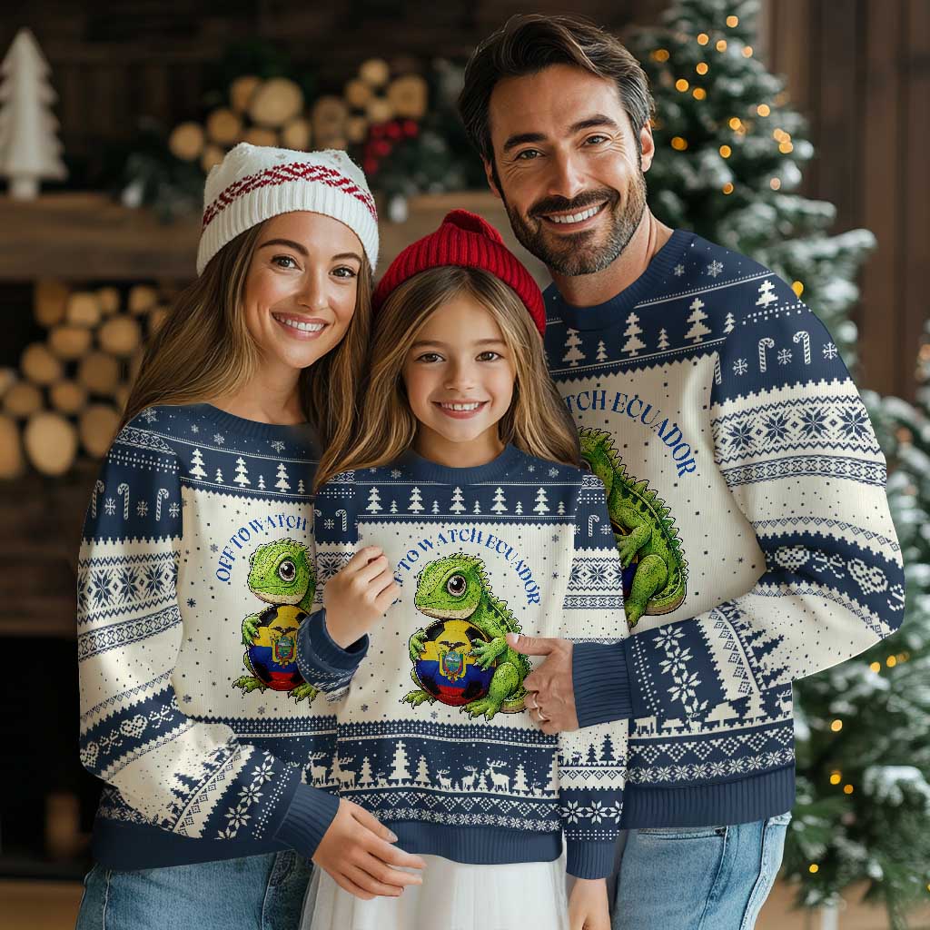 Off To Watch Ecuador Ugly Christmas Sweater Funny Ecuador Iguana Soccer Fan Gift