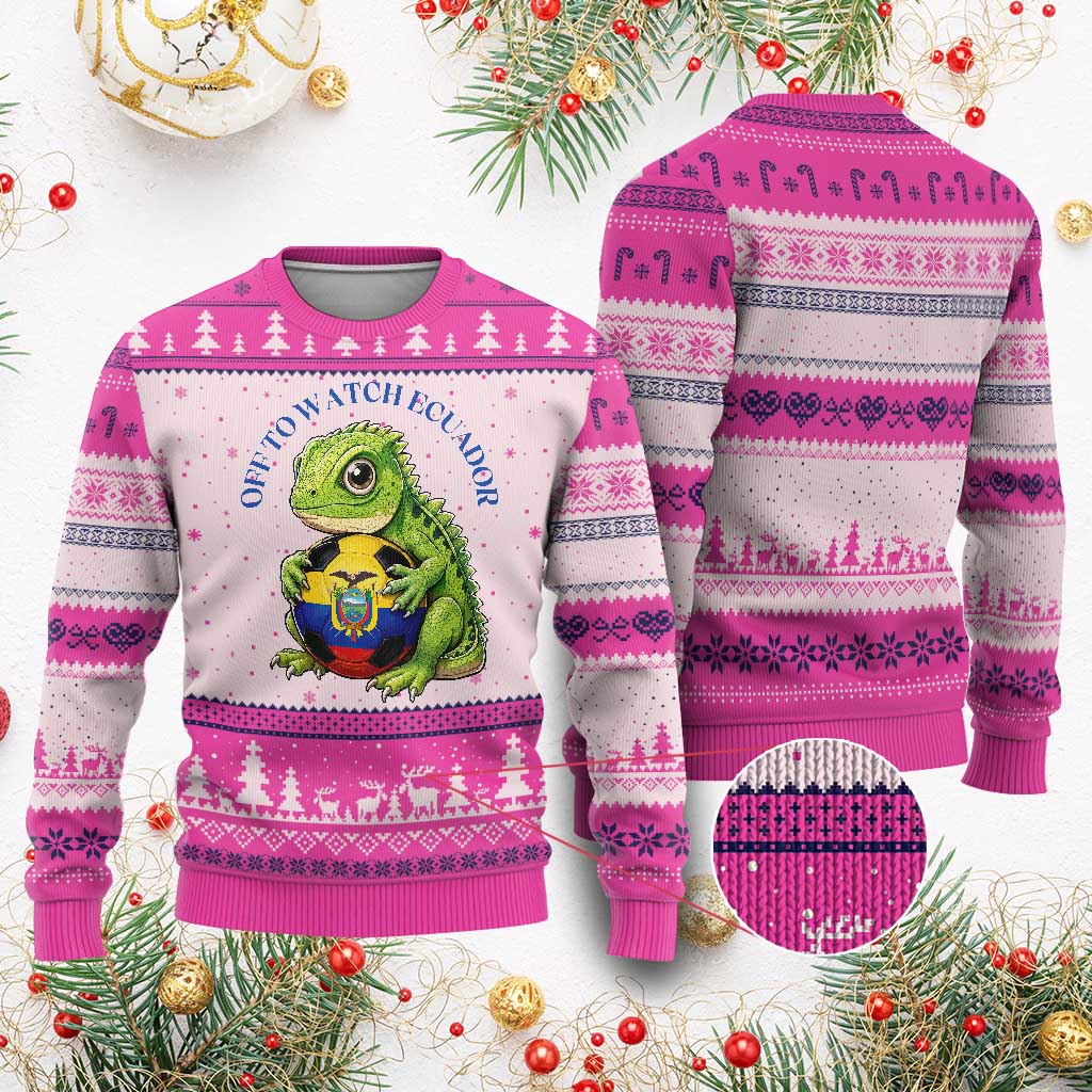 Off To Watch Ecuador Ugly Christmas Sweater Funny Ecuador Iguana Soccer Fan Gift