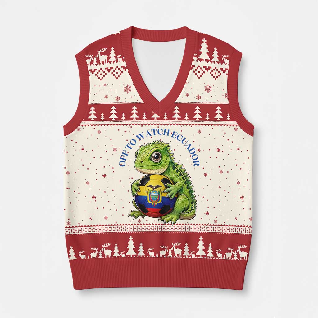 Off To Watch Ecuador V-Neck Knit Sweater Vest Funny Ecuador Iguana Soccer Fan Gift