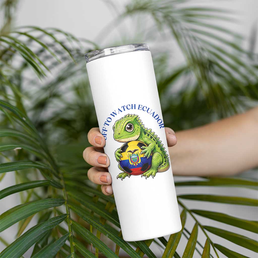 Off To Watch Ecuador Skinny Tumbler Funny Ecuador Iguana Soccer Fan Gift