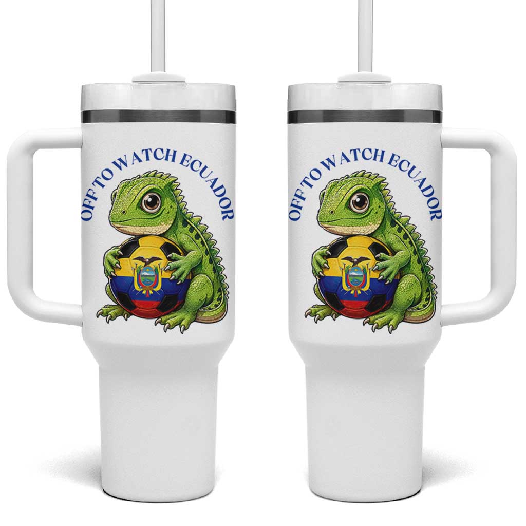 Off To Watch Ecuador Tumbler With Handle Funny Ecuador Iguana Soccer Fan Gift