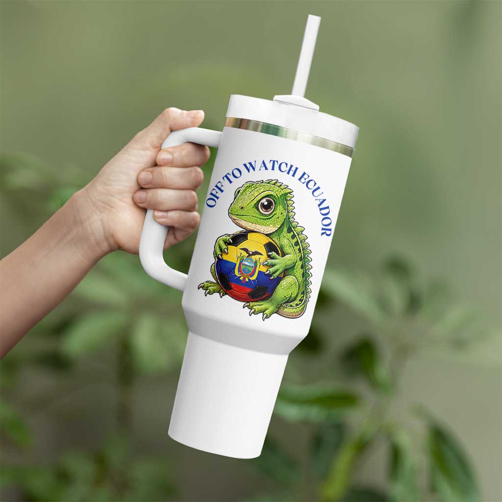 Off To Watch Ecuador Tumbler With Handle Funny Ecuador Iguana Soccer Fan Gift