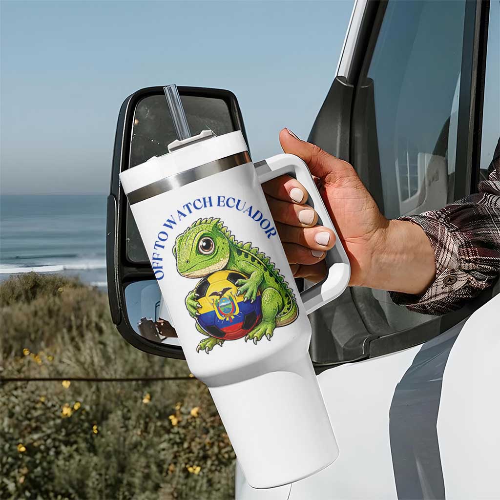 Off To Watch Ecuador Tumbler With Handle Funny Ecuador Iguana Soccer Fan Gift