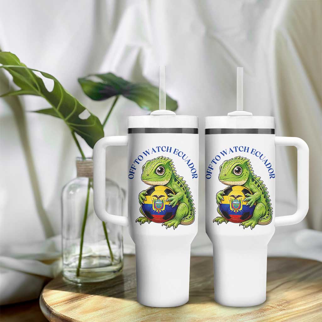 Off To Watch Ecuador Tumbler With Handle Funny Ecuador Iguana Soccer Fan Gift