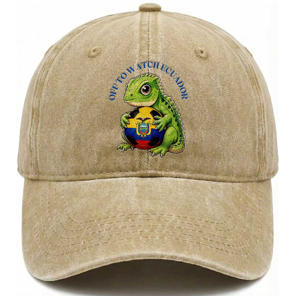Off To Watch Ecuador Washed Cotton Baseball Cap Funny Ecuador Iguana Soccer Fan Gift