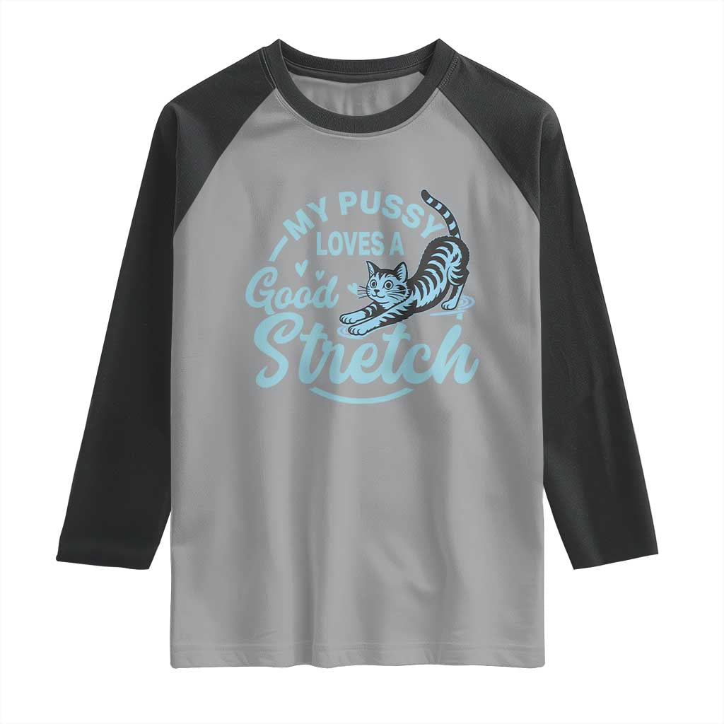 Adult Humor Cat Raglan Shirt My Pussy Loves A Good Stretch - Wonder Print Shop
